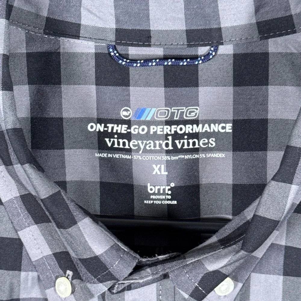 Vineyard Vines Shirt Mens XL Grey Gingham‎ OTG Performance Brrr Button Down